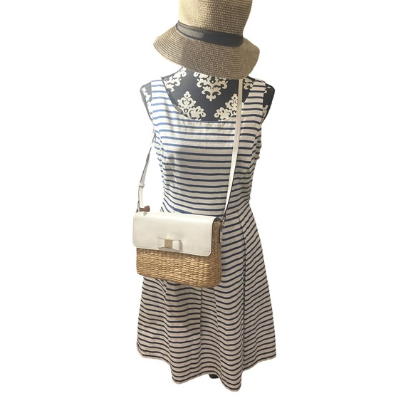 Vintage Jessica Howard Navy and White Striped Fit & Flare Dress Size 10 - Picture 2 of 4